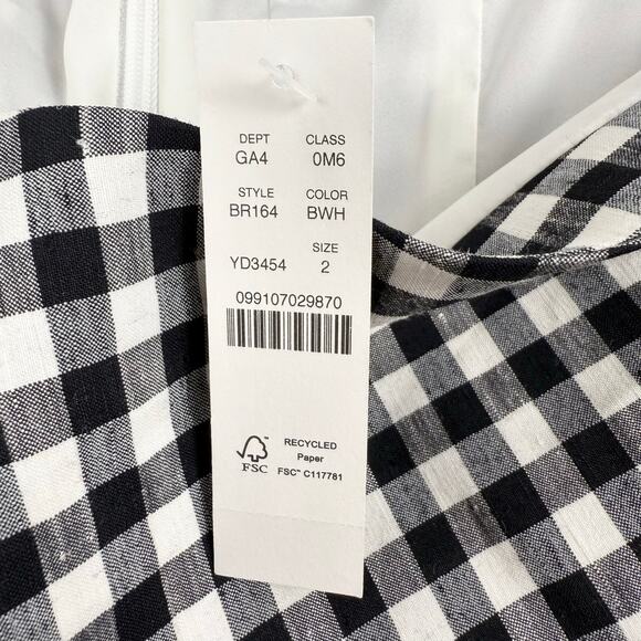 J Crew Women's Sweetheart Gingham Sheath Dress Size 2 Black White Linen Blend - Picture 8 of 16